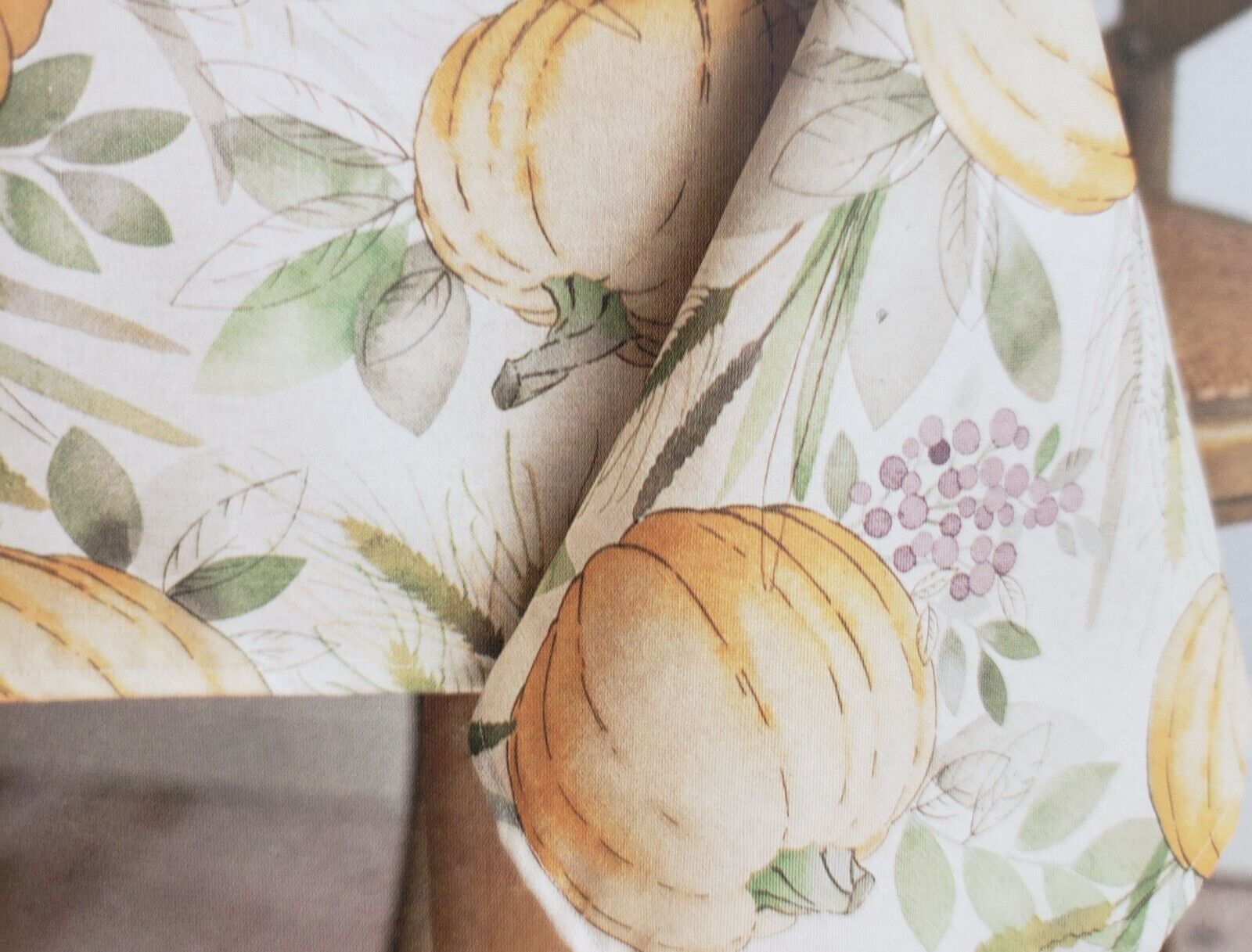 Primary image for 1 Printed Fabric Tablecloth, 60"x104" Oblong, PUMPKINS & LEAVES,HARVEST TIME, BM