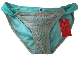 Potins pour Femme Maille Attaché Bikini Taille Basse Bas, Aqua / Gris, Grand - £11.99 GBP
