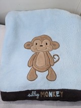 Carter&#39;s Just One You Silly Monkey Baby Blanket Blue Brown tan soft plush Fleece - £37.80 GBP