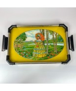 Foiled Southern Belle In Garden Vintage Glass  Bakelite Handles Tea Tray - $49.49