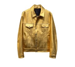 Luxury Sheepskin Leather Tailor Made Designer GOLDEN Jacket For Men &amp; Women - $1,078.82 CAD