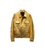 Luxury Sheepskin Leather Tailor Made Designer GOLDEN Jacket For Men &amp; Women - $14,977.40 MXN
