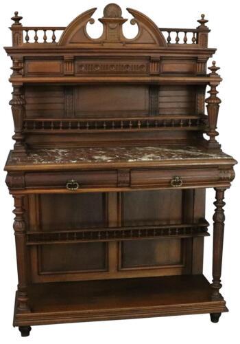 Primary image for Antique Server Sideboard Henry II Renaissance French 1900 Walnut Marble 2-Drawer
