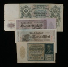 Germany &amp; Russia 4-Notes Lot // Large-Size German Mark &amp; Russian Rubles - £38.66 GBP