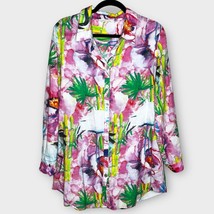 Soft Surroundings Breezy Bloom Button Front Tropical Cotton Tunic Size Large - £27.07 GBP