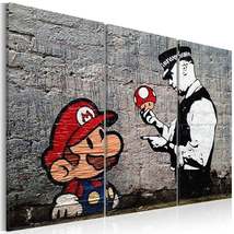 Tiptophomedecor Stretched Canvas Street Art - Banksy: Mario Mushroom Cop 3 Piece - $99.99+
