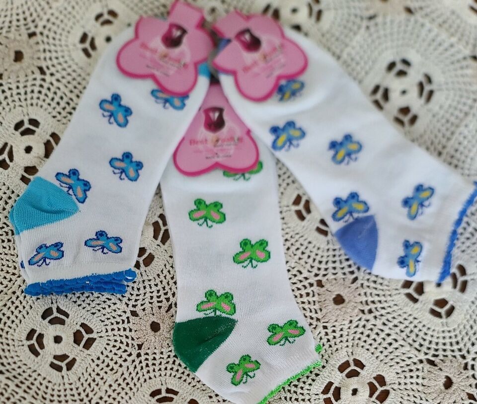 Three (3) Pair ~ Womens&#39; Butterfly ~ Scalloped Edge ~ Multicolor Ankle S... - $14.96