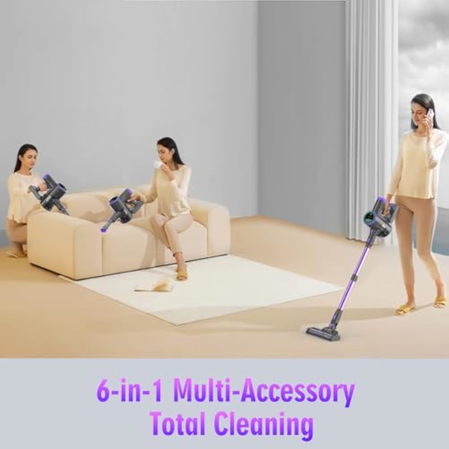 Cordless Vacuum Cleaner For Home, 250W 20Kpa Stick Vacuum With 40Min Runtime Det