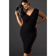 NWT By Anthropologie V-Neck Chenille Midi Dress $248 X-SMALL Black - £102.97 GBP