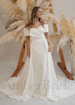 A Line Satin Wedding Dress with Overskirt, 2 Piece Wedding Dress, Off Th... - $324.50