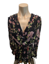 GIAMBATTISTA VALLI Black Floral Print Pleated Peplum Blouse - Size 42 - $275.00