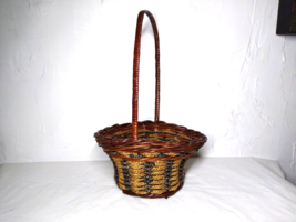 Light/Medium Brown Small Wicker Woven Band Oval Basket - Multicolor Strands! - £10.92 GBP