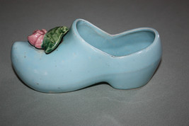 Vintage Antique - Mc Coy Usa Pottery - 7 ½&quot; Blue Dutch Shoe Pink Rose Planter - £12.02 GBP