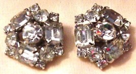 Vintage Bold Heavy Faceted Rhinestone Clip On Earrings - £25.86 GBP