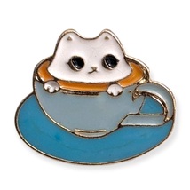 Coffee Lapel Pin: Cat Cappuccino Coffee Cup  - £9.97 GBP