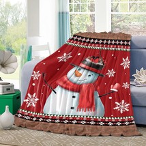Winter Snowman with Topper Red Scarf Flannel Throws Blanket, Warm Cozy Fleece - £41.55 GBP