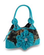 Scratch &amp; Dent Forest Camouflage Carpet Bag Purse Studded Rhinestone Flower - £23.72 GBP