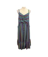 Torrid Sun Dress Womens 1X Blue Striped Multi Smocked Tiered Midi Beach ... - $50.81 CAD