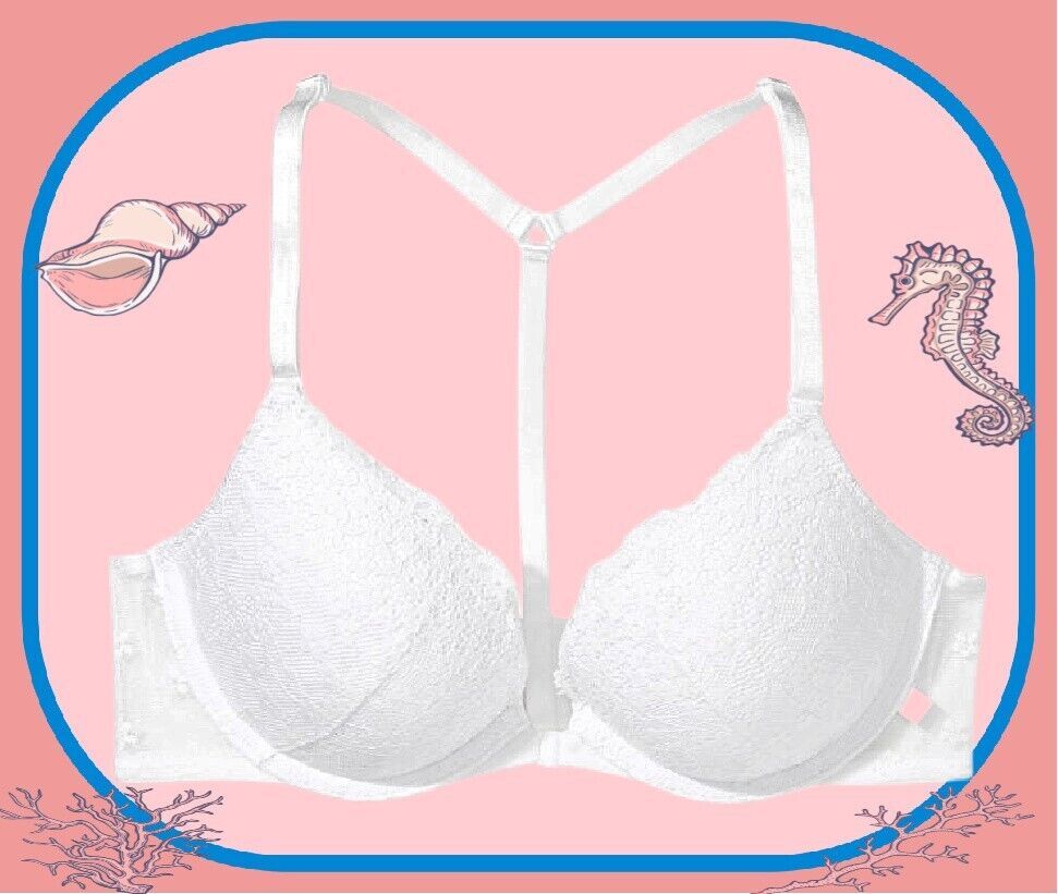 Primary image for 38B White Daisy Lace Front Close T ExtremeLift Victorias Secret Plunge PU UW Bra