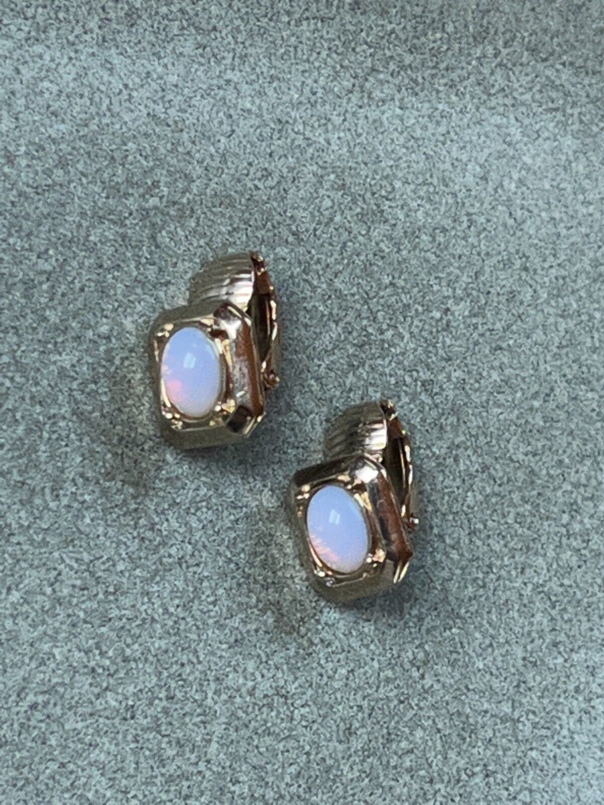 Primary image for Vintage Small Avon Marked Faux Oval Opal in Goldtone Octagon Frame Clip Earrings