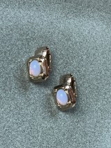 Vintage Small Avon Marked Faux Oval Opal in Goldtone Octagon Frame Clip Earrings - $9.49