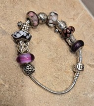 Iris .925 Murano Glass Charm Bracelet, 7&quot; Long Turtle, Pineapple, Purple  - £31.62 GBP