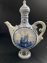 Antique handpainted Delft blue gin jug, marked bottom - £62.17 GBP