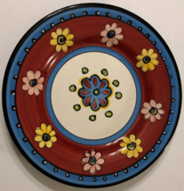 Tabletops Gallery Istanbul Hand Painted Floral Blue Art Deco White Plate 10.75&quot; - £8.69 GBP