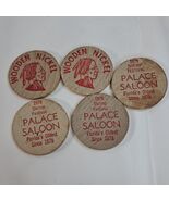 Wooden Nickel set 5 Shrimp Festival Palace Saloon Florida 1978 1979 wood... - $401.54 MXN