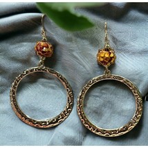 Vintage Hammered Earrings Gold Tone Hoops Rings Dangle - £13.50 GBP