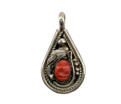 Vintage Sterling Sign Justin Morris Navajo Rare Coral Tribal Pear Shape ... - $74.25