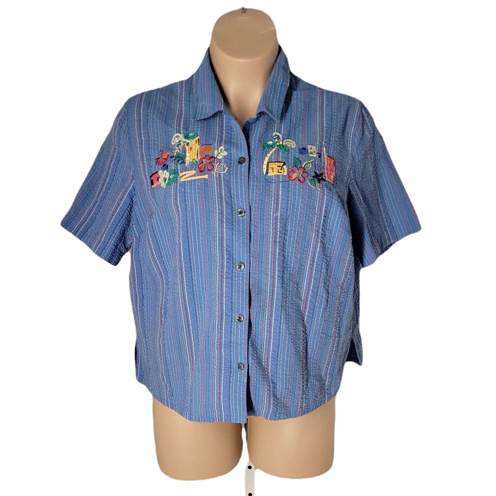 Primary image for Koret Women's Button Up Collared Shirt ~ Sz 18W ~ Blue ~ Short Sleeve 
