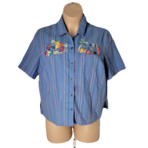 Koret Women&#39;s Button Up Collared Shirt ~ Sz 18W ~ Blue ~ Short Sleeve  - £16.30 GBP
