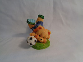 Mini Resin Bear Playing Soccer Orange Top &amp; Blue Shorts Figure - £1.53 GBP