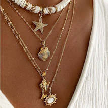 Fashion Bohemia Soft Clay Shell Star Sun Pendant Chain Layered Necklace for Wome - £3.15 GBP