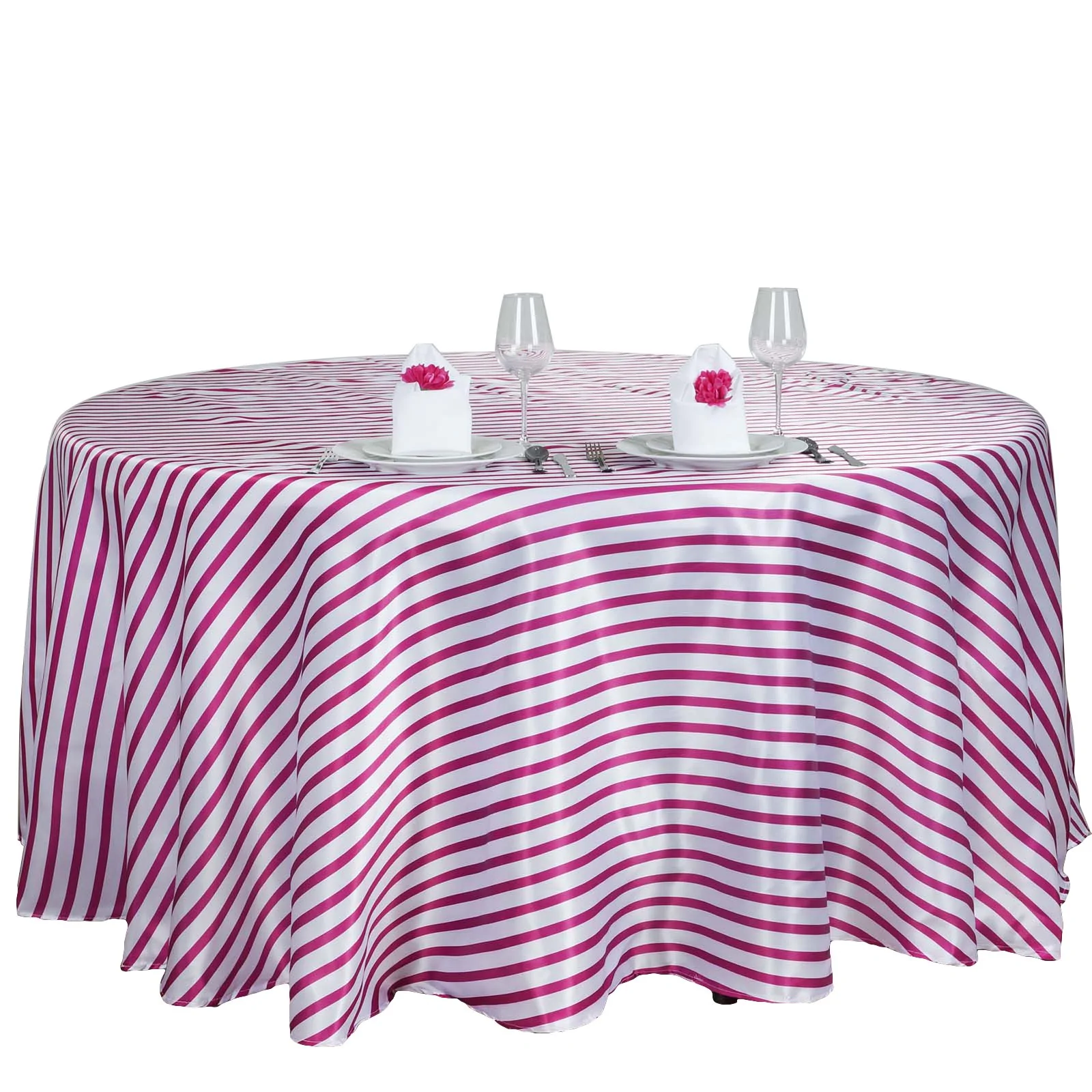 Fushia - 90&quot; Round Table Cloth Ever Lovable Stripes Wedding Party Banque... - £24.23 GBP