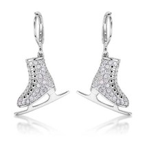 Precious Stars Silvertone Cubic Zirconia Ice Skate Dangling Earrings - £17.31 GBP