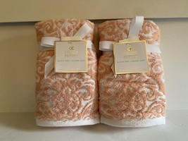 CORAL WHITE SCROLL 4PC SET BATHROOM HAND TOWELS * DEBORAH CONNOLLY NWT - $927.78 MXN