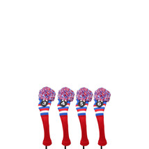 Majek Golf Red White Blue 3 4 5 6 Hybrid Headcovers Pom Pom Knit Classic Look - £42.31 GBP