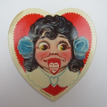 Vintage Valentine Card Mechanical Girl Google Eyes Tongue Move Germany 1920s-30s - £15.73 GBP