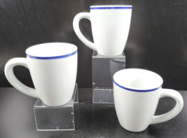 (3) Oneida Maitre D Mugs Set Blue Rim Band Porcelain Restaurant Diner Ware Style - £41.93 GBP