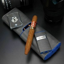 Brizard  &quot;Show Band&quot; Case,Cutter and Lighter Combo - Blue Ostrich &amp; Gray... - $575.00