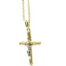 14K Yellow White GOLD PLATED Crucifix Cross Religious Necklace Pendant Men Women - £18.88 GBP