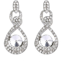 Women Crystal Figure 8 Infinity Bridal Dangle Wedding Earrings Silver-To... - $107.41