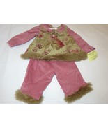 Trish Scully Floral Fur trimmed Infant Girl 2P Outfit NWT - $26.14