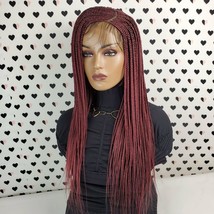 Cornrow Fulani Feedin Braided Box Braids Lace Front Wigs For Black Women Red - £132.97 GBP