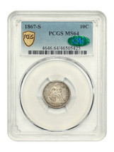 1867-S 10C PCGS/CAC MS64 - £6,607.45 GBP