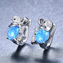 Blue Opal &amp; Cubic Zirconia Elephant Stud Earrings - £14.94 GBP