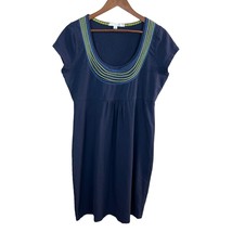 Boden Dress 12 Navy Blue Embroidered Scoop Neck Shirt Sleeve A-Line Knee Length - £27.41 GBP