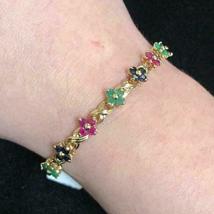 9.72CT Round Cut Sapphire Ruby Emerald Tennis Bracelet 14K Yellow Gold Over - £143.64 GBP